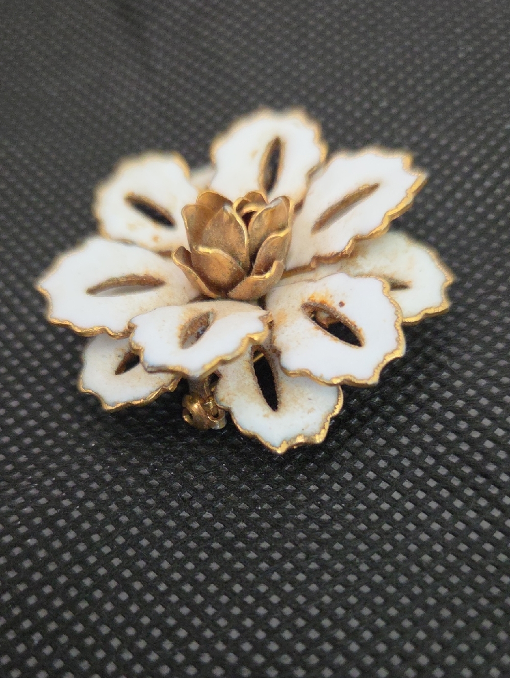 Gold and White Floral Enamel Brooch - Women Jewelry